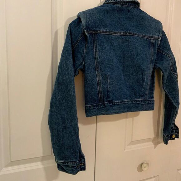 Missguided Denim Cropped Shoulder Pads Jacket Size 4 New - Picture 11 of 13
